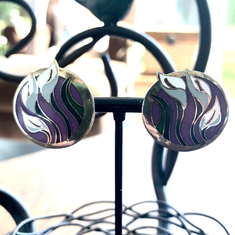 🌟 SALE $15 🌟 Laurel Burch Vintage 80’s  "Lilies for Les" Cloisonné Boho Earrings